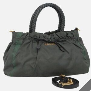 Prada Bow Tessuto Nylon and Leather Green/Gray Shoulder/Handbag 2-Tone